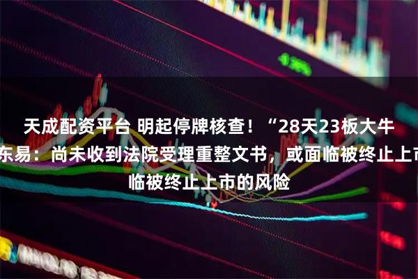 天成配资平台 明起停牌核查！“28天23板大牛股”*ST东易：尚未收到法院受理重整文书，或面临被终止上市的风险